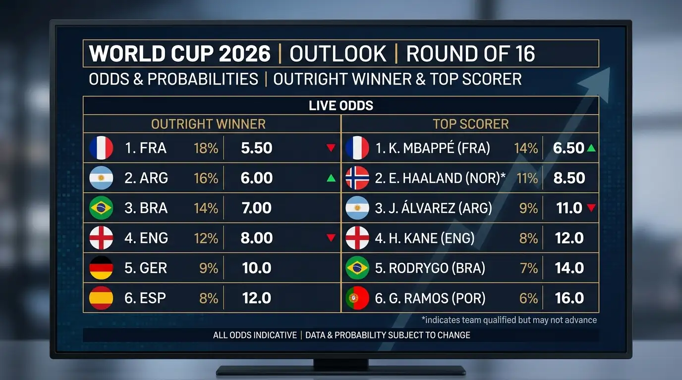 Cotes en direct — Huitièmes de finale Coupe du Monde 2026