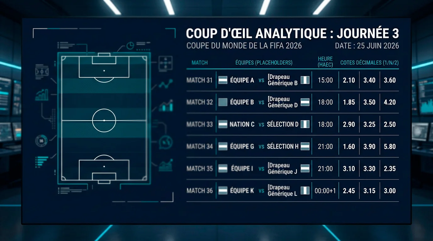 Résultats et cotes du 25 juin 2026 — Coupe du Monde 2026